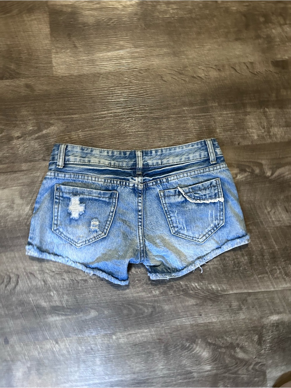 Distressed Light Blue Denim Jean Shorts with Sequin Embellishments - Picture 3 of 3